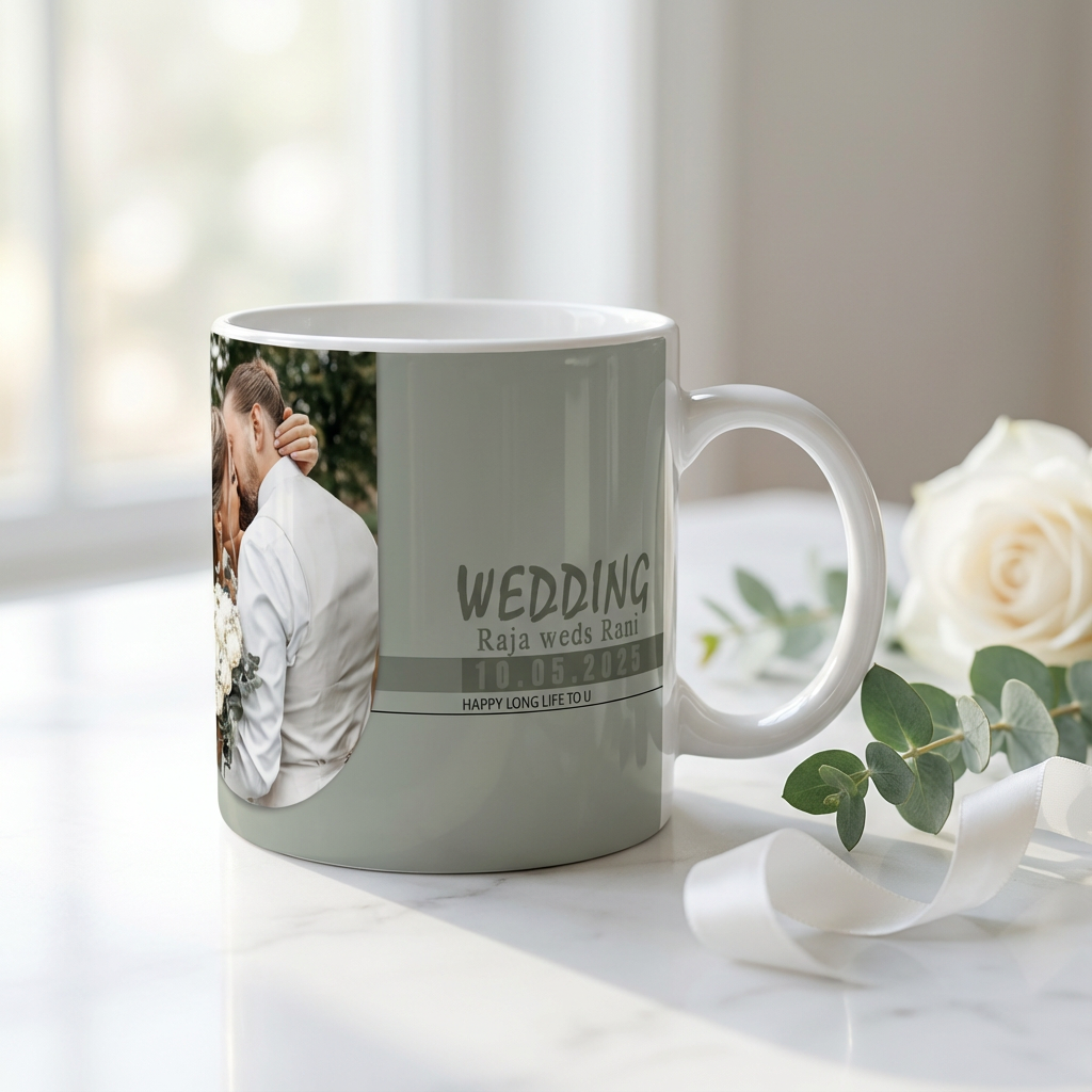 Sage Green Wedding Union – Custom Photo Print Ceramic Mug (11oz) - Personalized Gift for Couples