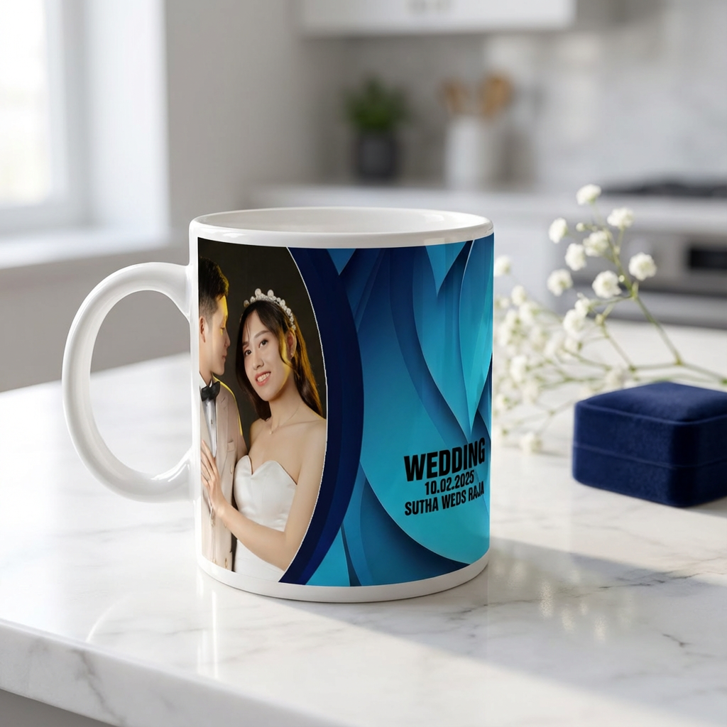 Elegant Azure Wedding – Custom Photo Print Ceramic Mug (11oz) - Personalized Gift