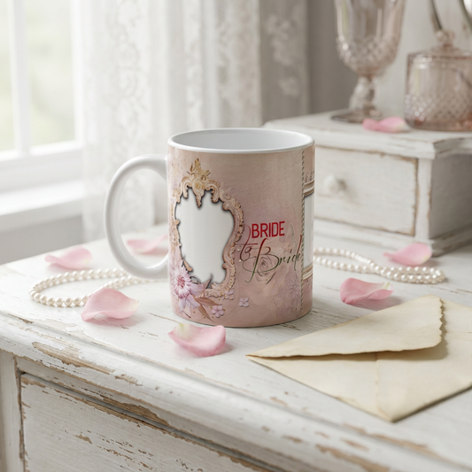 Vintage Rose Bride – Custom Photo Print Ceramic Mug (11oz) - Personalized Gift with Dual Frames