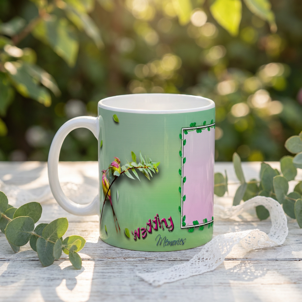 Love Birds Wedding Memories – Custom Photo Print Ceramic Mug (11oz) - Nature Inspired Personalized Gift