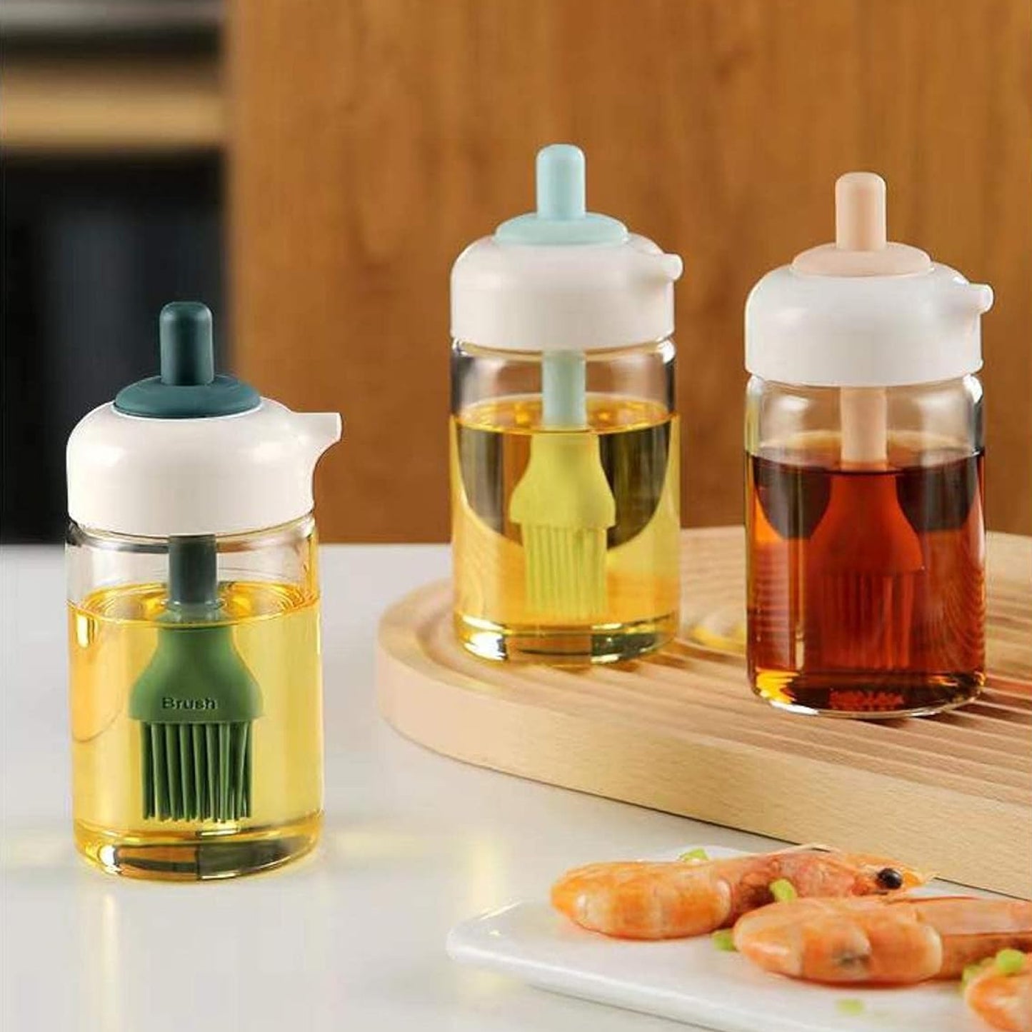 2 In 1 Glass Oil Dispenser Jar  Bottle With Brush (1 Set) - Happy Price - Image 3