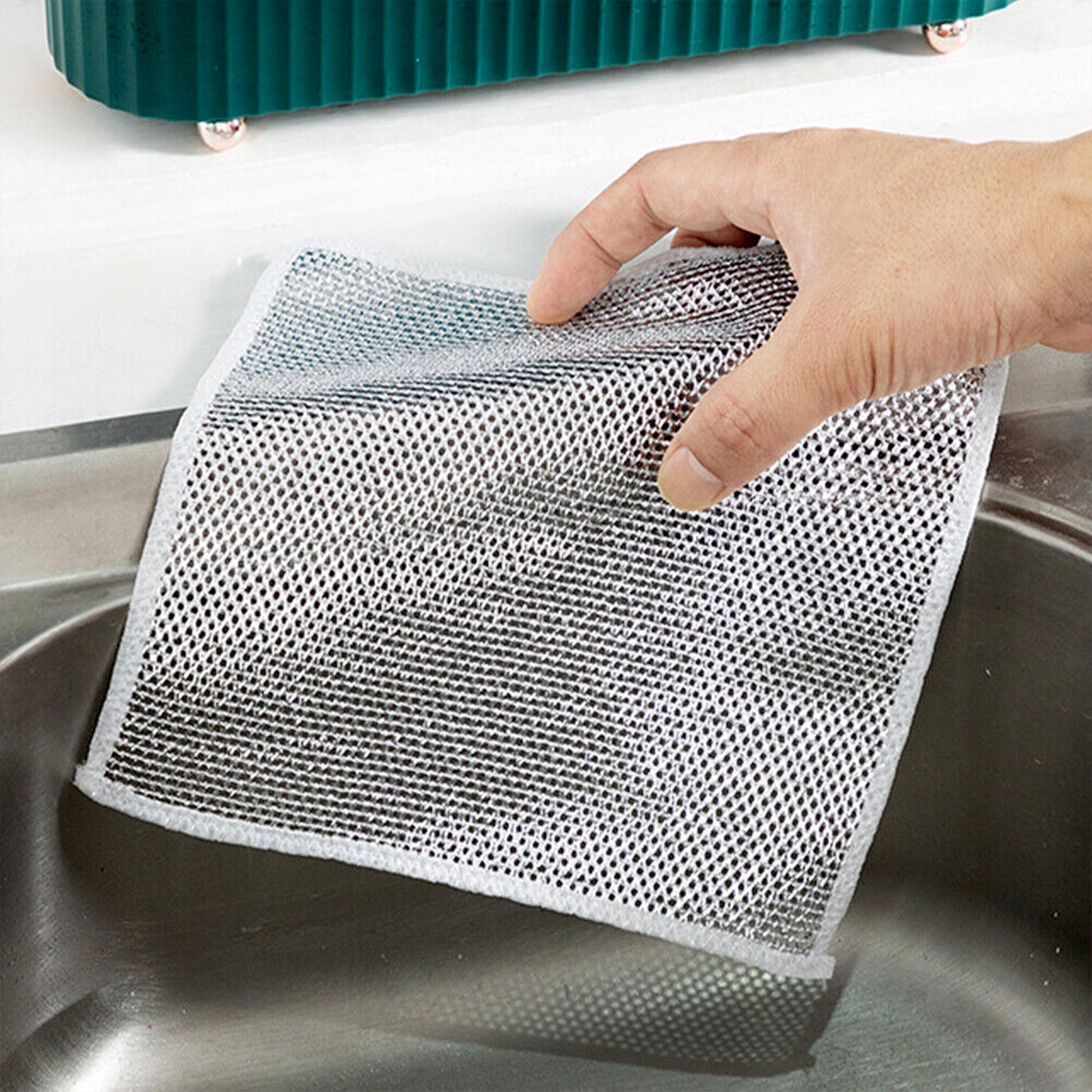 Double-sided Multipurpose Microfiber Cloths Stainless Steel Scrubber Non-scratch Wire Dishcloth Durable Kitchen Scrub Cloth (1 Pc  20x20 Cm) - Happy Price - Image 2