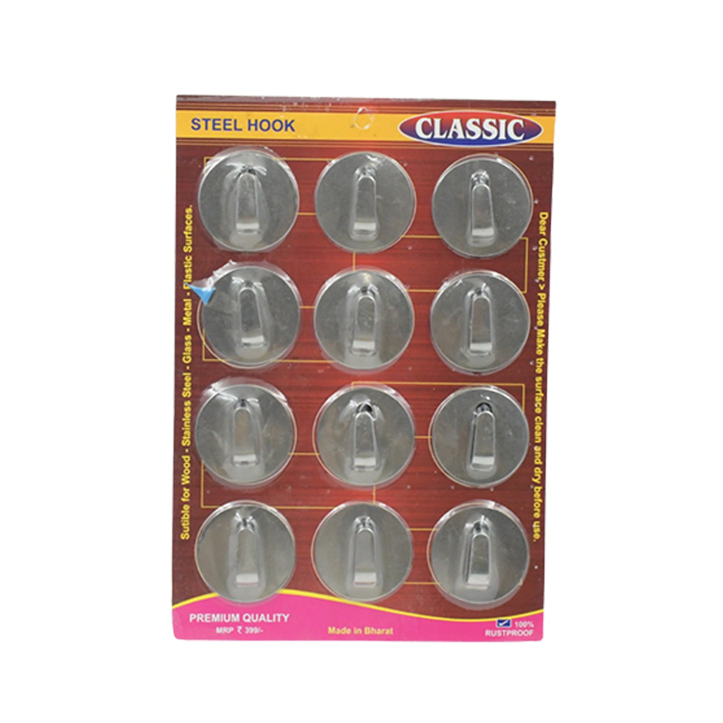 Multipurpose Steel Wall Hanging Hook 12 Pc Self Adhesive Wall Hanging Hooks Sticker Hook Suitable For Wall Paper Calender Bathroom Tiles Kitchen Key Hange And Etc Hook 12  (Pack Of 12) - Happy Price - Image 4