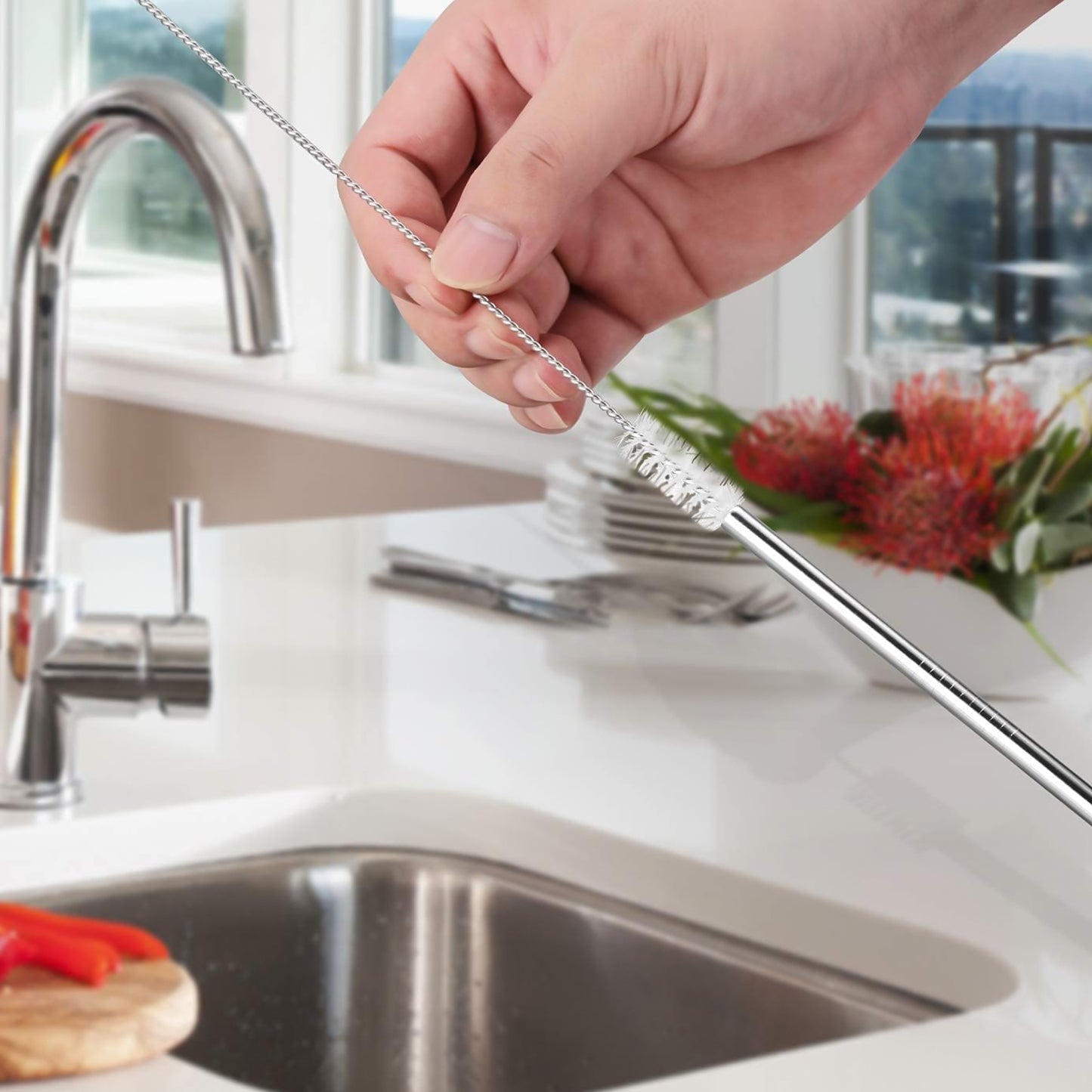Reusable Stainless Steel Straws Set - 5 Pcs (2 Straight, 2 Bent, 1 Brush)