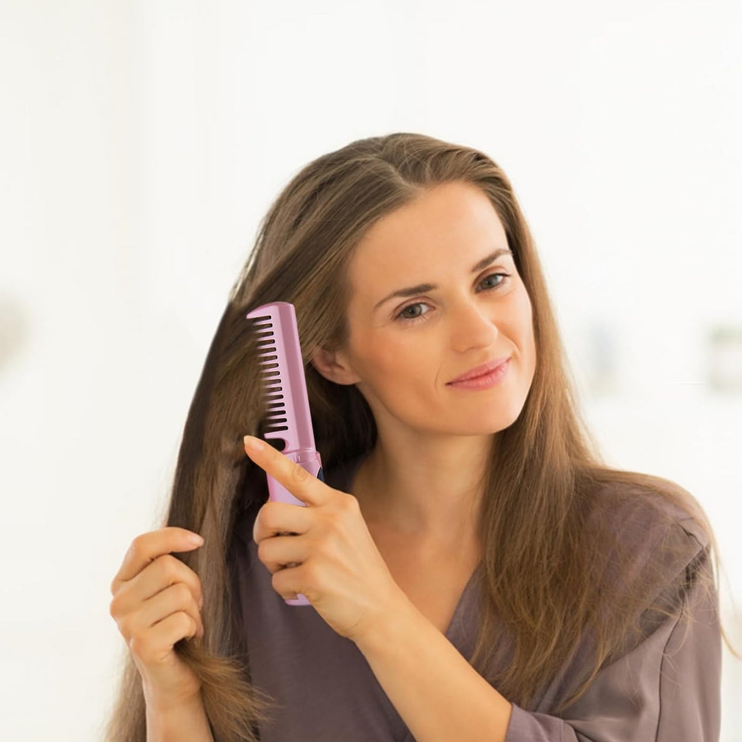 Rechargeable Mini Hair Straightener Travel Portable Usb Charging Cordless Hair Straightener Bursh Three Temperature Adjustments Flat Iron Comb (1 Pc) - Happy Price - Image 6
