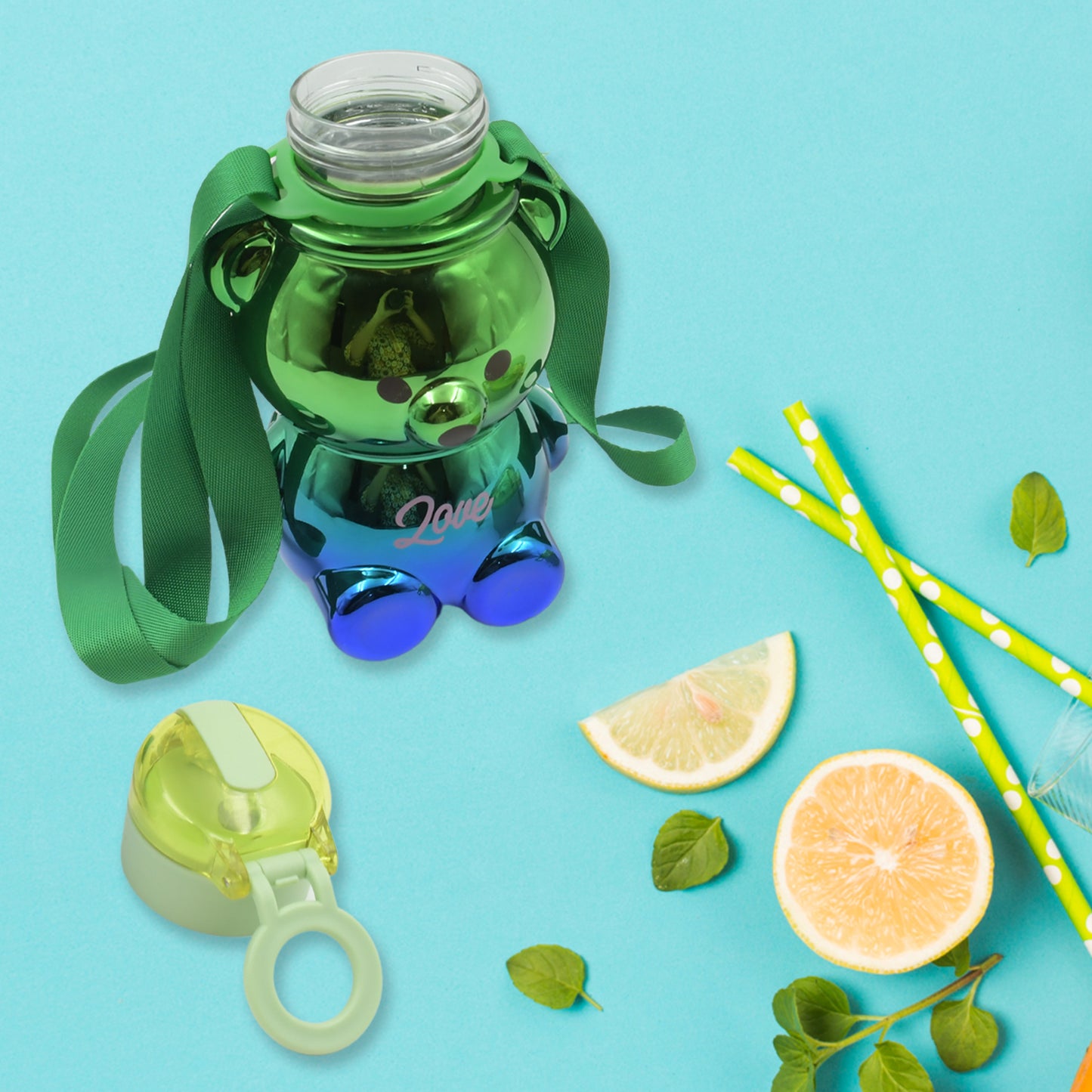 Cute Plastic Water Bottle Straw Bottle With With Adjustable Shoulder Strap And Stickers Portable Drinking Cup Water Bottle For Kids - Happy Price - Image 2