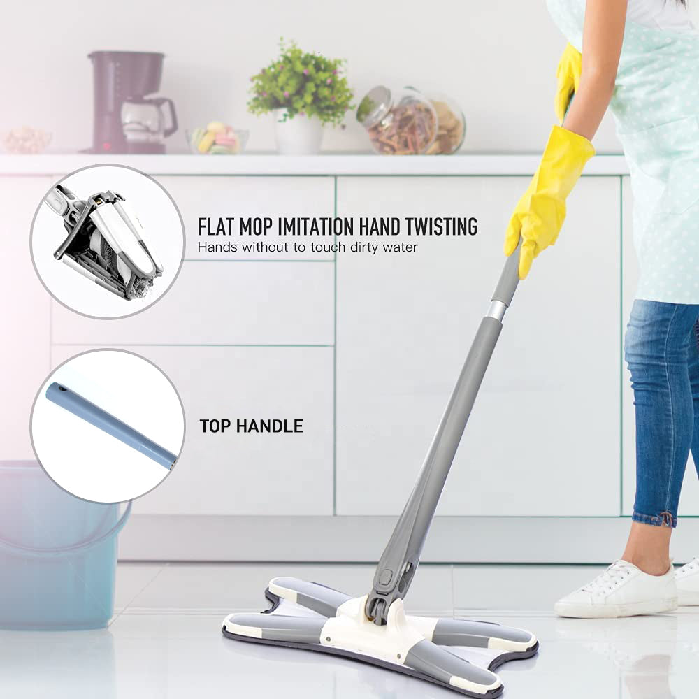 X Shape Mop Or Floor Cleaning Hands-free Squeeze Microfiber Flat Mop System 360 Flexible Head Wet And Dry Mop For Home Kitchen With 1 Super-absorbent Microfiber Pads. - Happy Price - Image 2