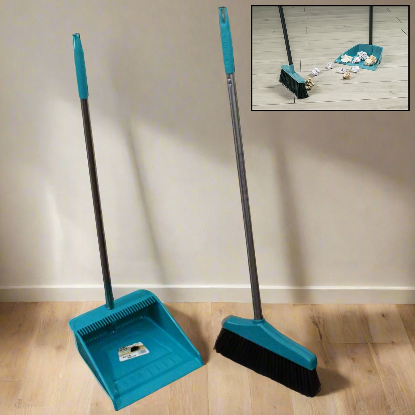 Long Handle Dustpan And Brush 2 Piece Set For Sweeping Cleaning Home Office - Happy Price - Image 2