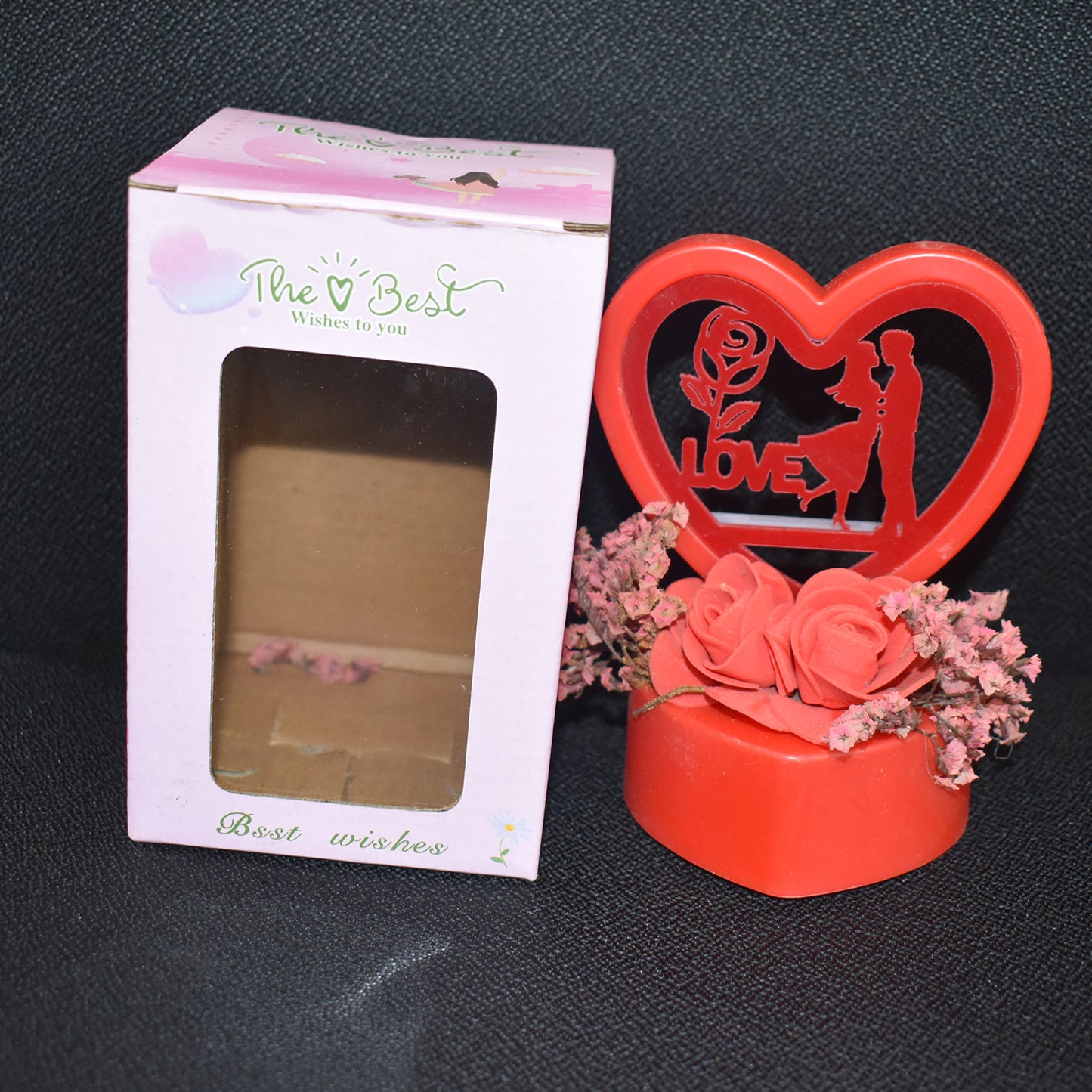 Romantic Couple Heart Showpiece with Rose Base - 1 Pc - Happy Price - Image 7
