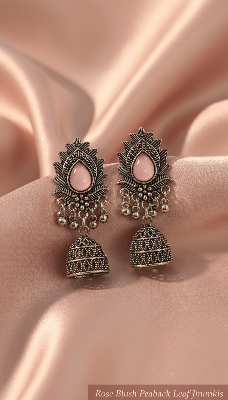Oxidised Silver Jhumki Earrings – Combo of 5 Multicolor Stone Drops