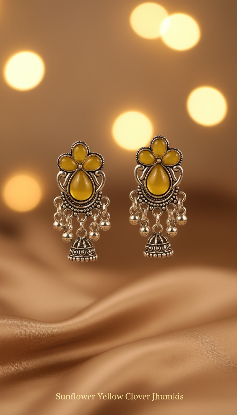 Oxidised Silver Jhumki Earrings – Combo of 5 Multicolor Stone Drops