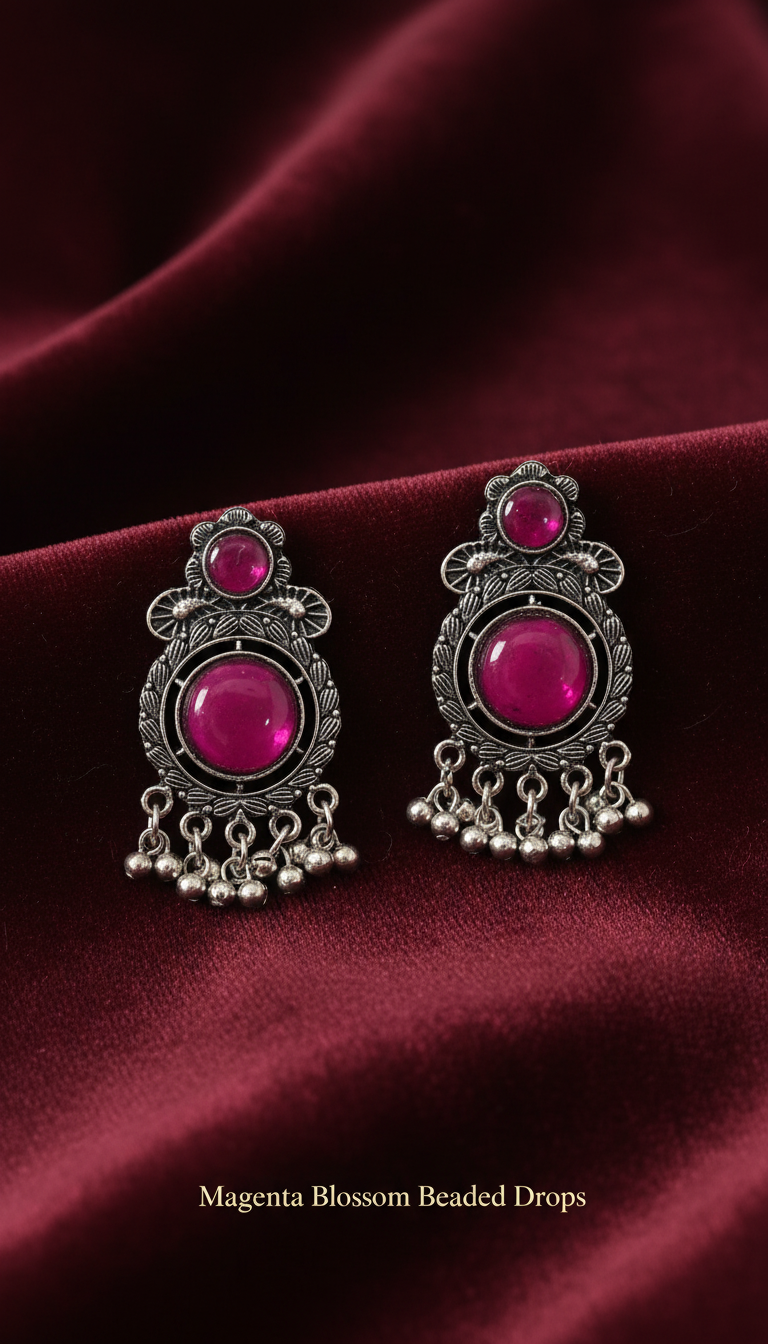 Oxidised Silver Jhumki Earrings – Combo of 5 Multicolor Stone Drops