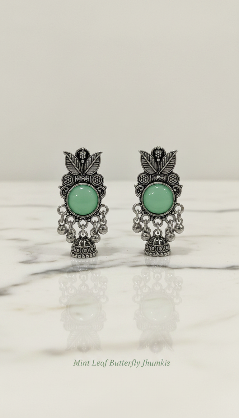 Oxidised Silver Jhumki Earrings – Combo of 5 Multicolor Stone Drops