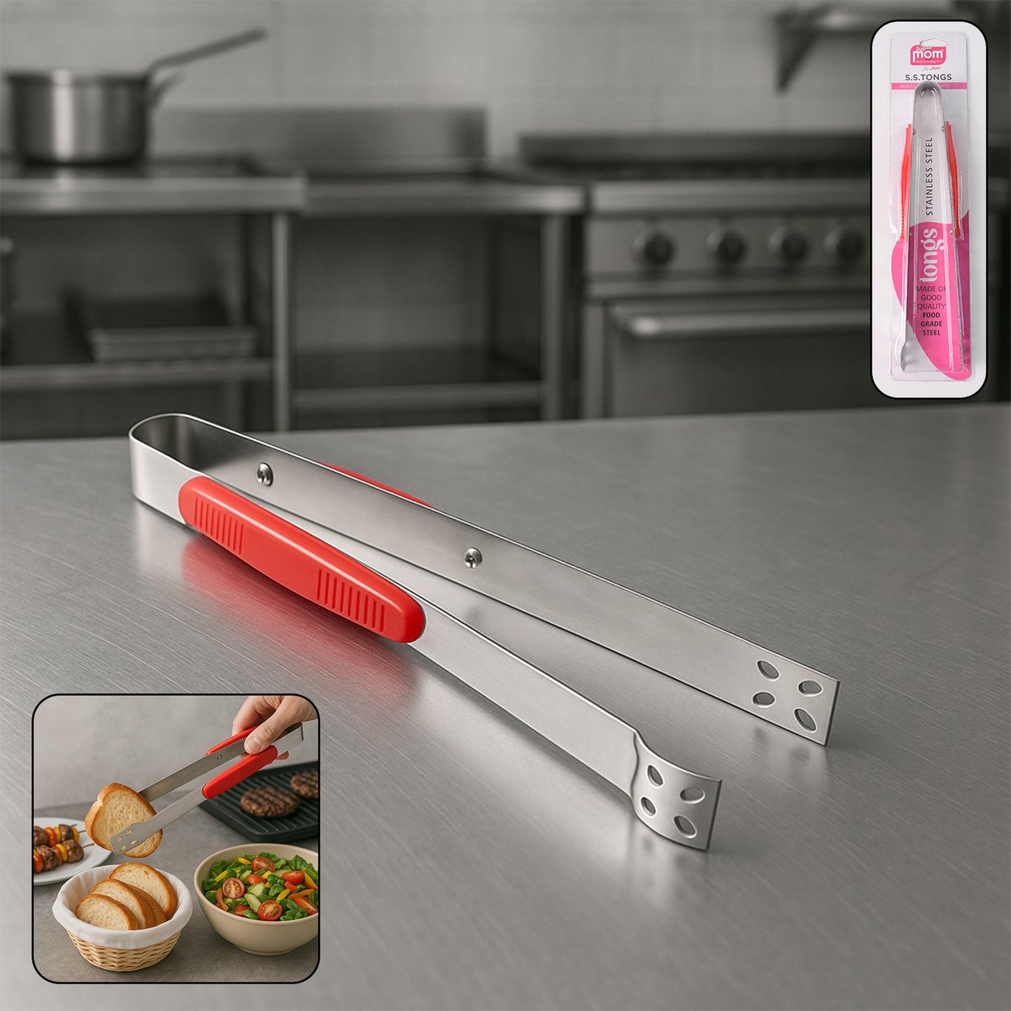 Premium Stainless Steel Kitchen Tongs - 1 Pc Multipurpose Serving & Cooking Tongs - Happy Price - Image 6