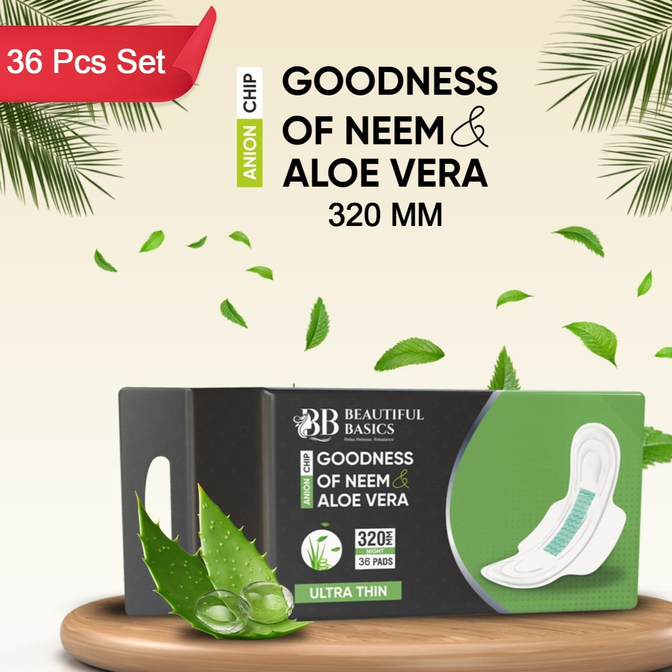 Sanitary Pads For Women With Goodness Of Neem  Aloe Vera  Ultra Thin  Leakage Protection  Ph Balance  With Antibacterial Anion Chip  5x More Absorbance (320 Mm  36 Pads) - Happy Price - Image 1