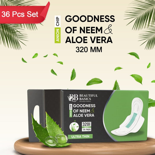Sanitary Pads For Women With Goodness Of Neem  Aloe Vera  Ultra Thin  Leakage Protection  Ph Balance  With Antibacterial Anion Chip  5x More Absorbance (320 Mm  36 Pads) - Happy Price - Image 1