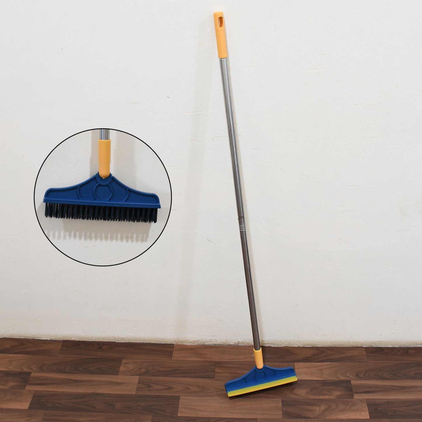 2 In 1 Cleaning Brush Long Handle Floor Brush Rotatable Cleaning Brush For Bathroom Kitchen 120 Degree Triangular Rotating Brush Head With Wiper - Happy Price - Image 2