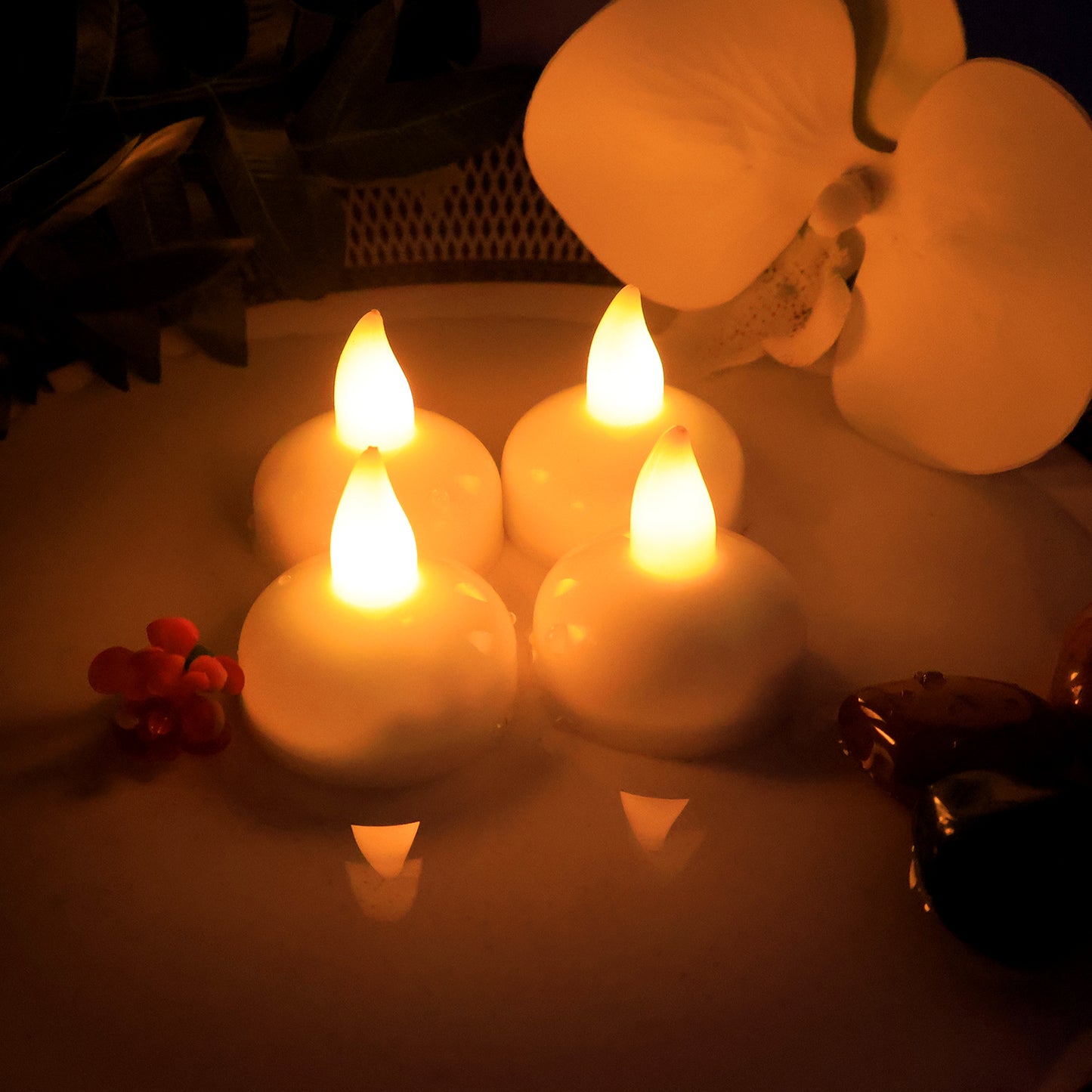 12 Pcs LED Floating Lotus Candles with Water Sensor - Flameless & Smokeless - Happy Price - Image 4