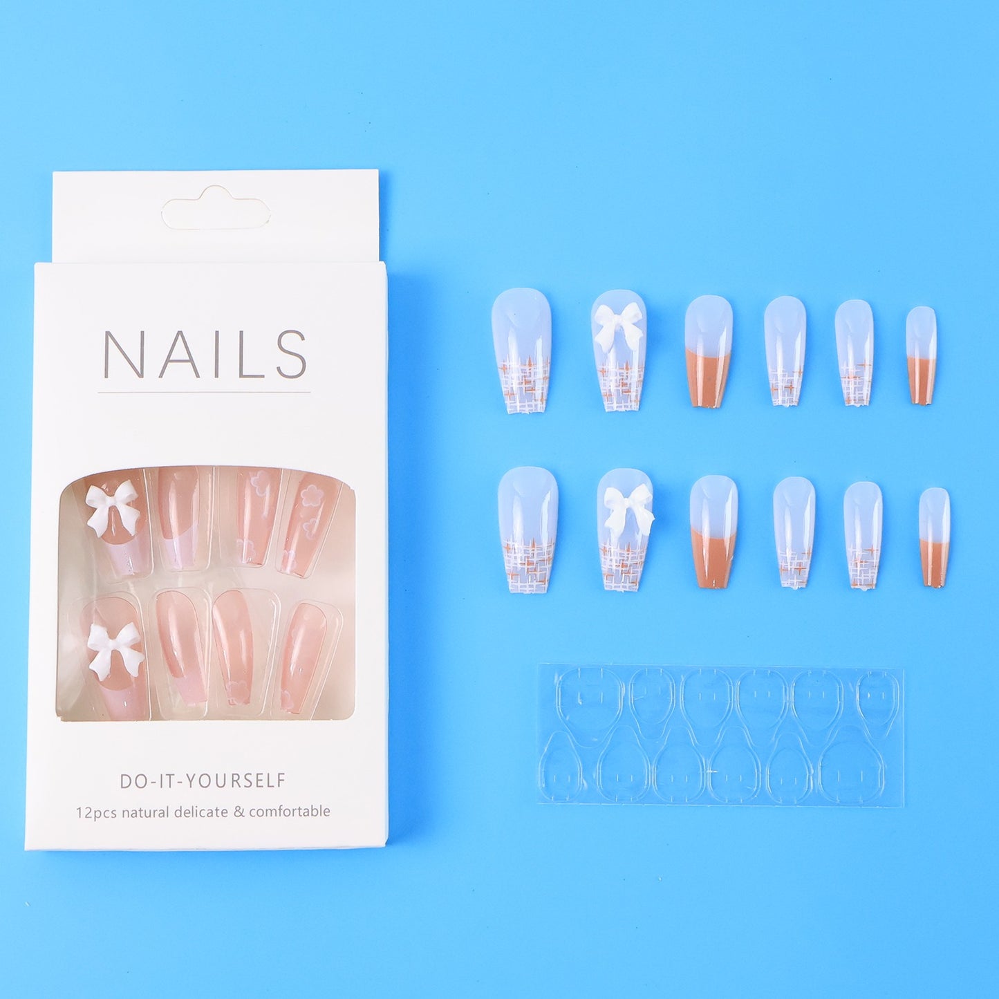 12 Pc Reusable Artificial Nails with Adhesive Stickers - DIY Glossy False Nails