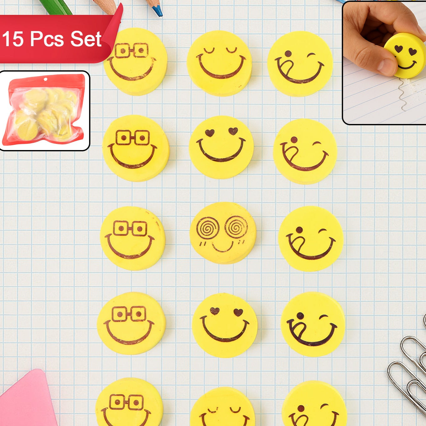Cartoon Design Eraser (15 Pc  Mix Design) - Happy Price - Image 1