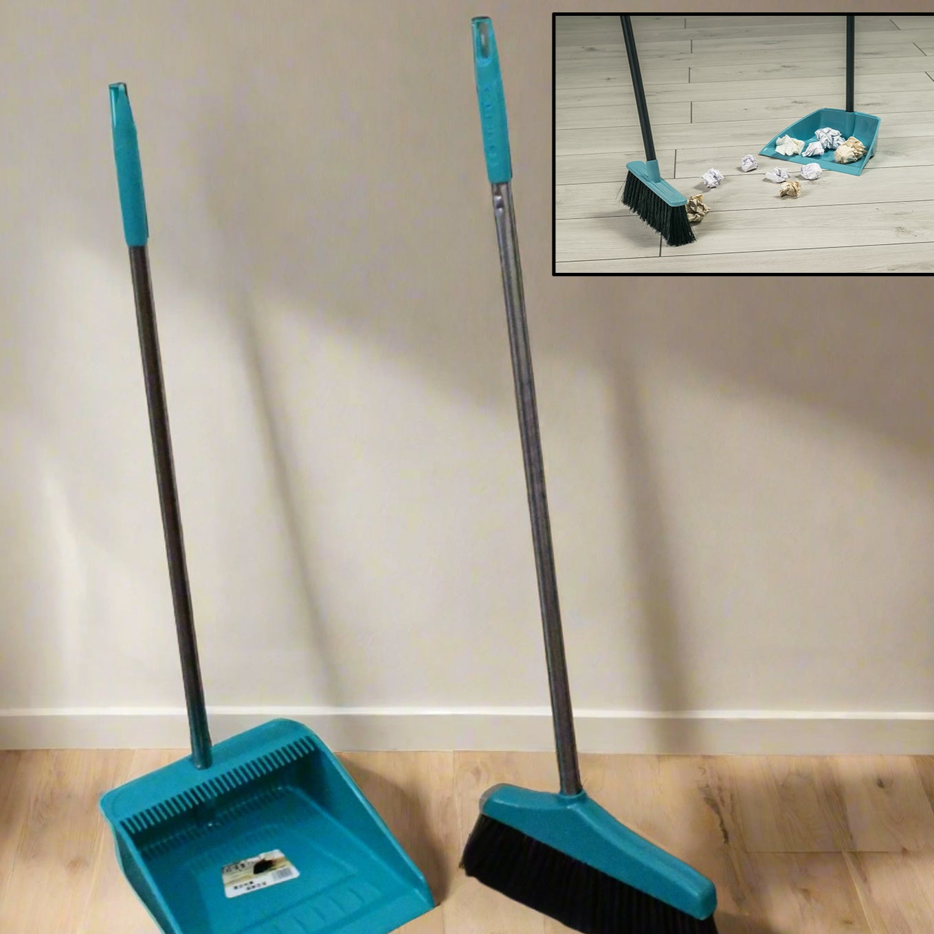 Long Handle Dustpan And Brush 2 Piece Set For Sweeping Cleaning Home Office - Happy Price - Image 1
