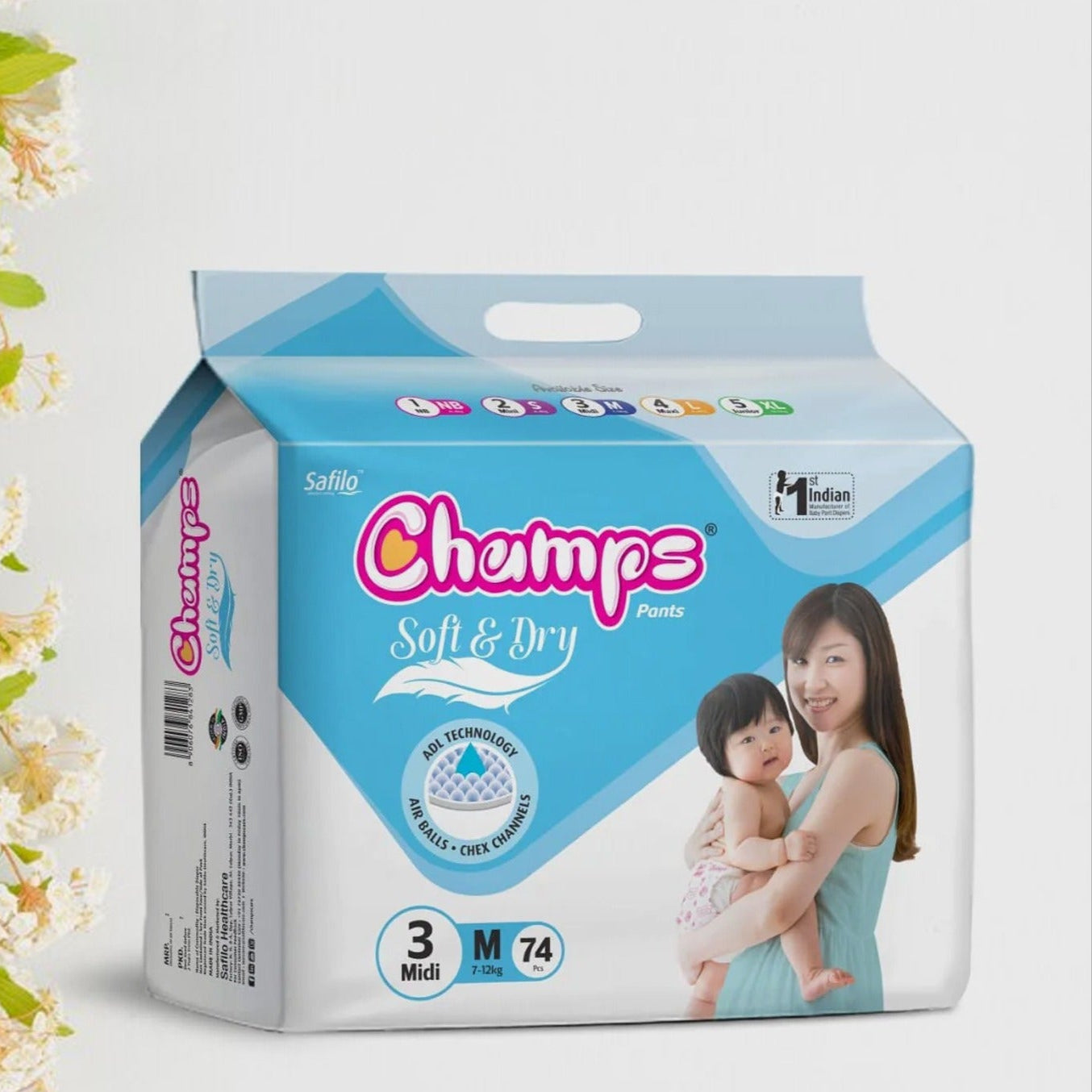 Champs Soft And Dry Baby Diaper Pants 74 Pcs (Medium Size  M74) - Happy Price - Image 1