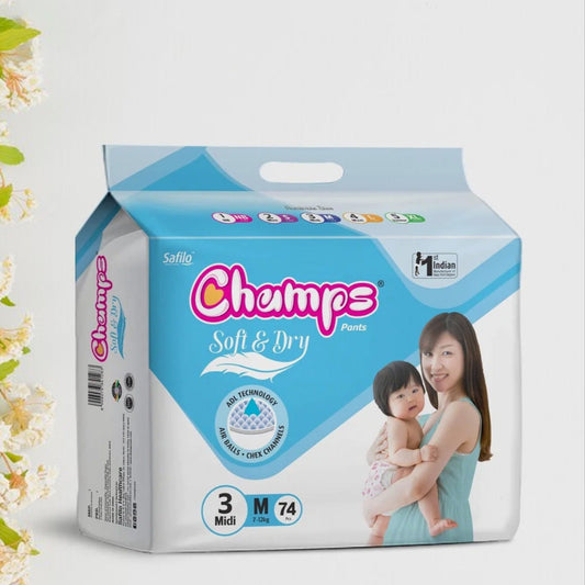 Champs Soft And Dry Baby Diaper Pants 74 Pcs (Medium Size  M74) - Happy Price - Image 1