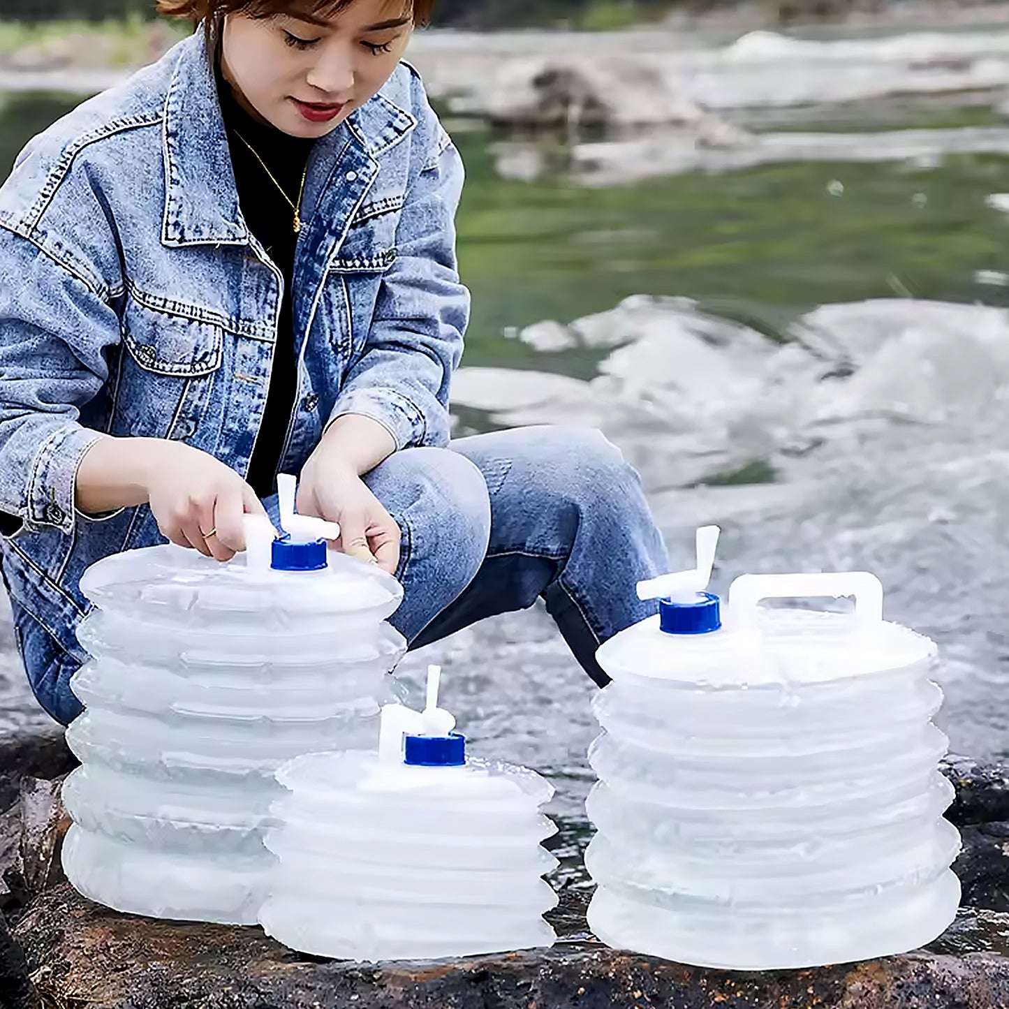Outdoor Camping Collapsible Portable Water Container With Carry Handle Tap Valve Large Food Grade - Happy Price - Image 2