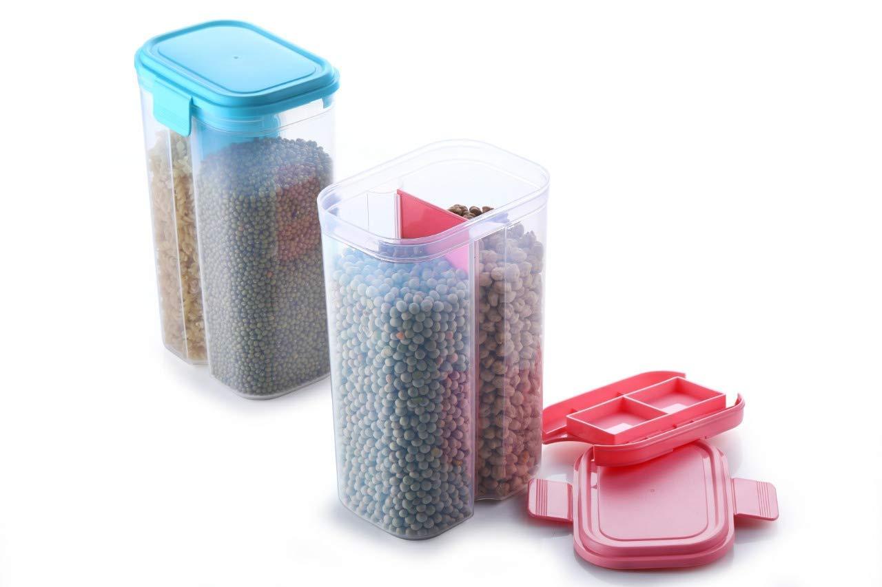 Plastic 2 Sections Air Tight Transparent Food Grain Cereal Storage Container (2 Ltr) - Happy Price - Image 2