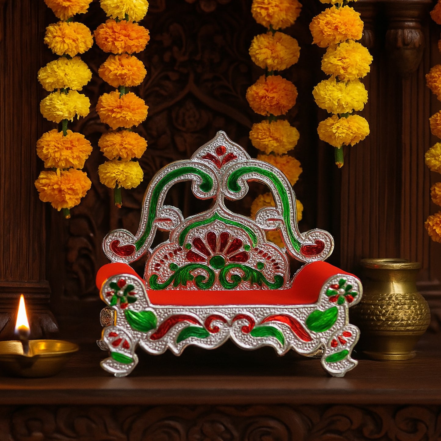 Plastic Decorative Small Singhasan For Laddu Gopal Krishna Ji Or Ganesha Idol (1 Pc) - Happy Price - Image 3