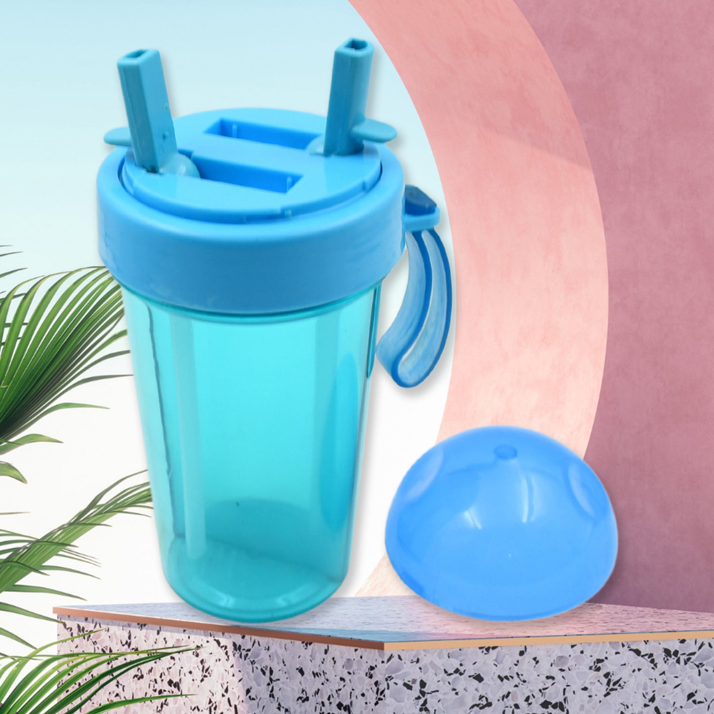 2 Drinks In 1 Cup Water Bottle Stable Sturdy Dual Use Bottle 2 Straws For Shopping Travel For Outdoor Activities (1 Pc) - Happy Price - Image 2