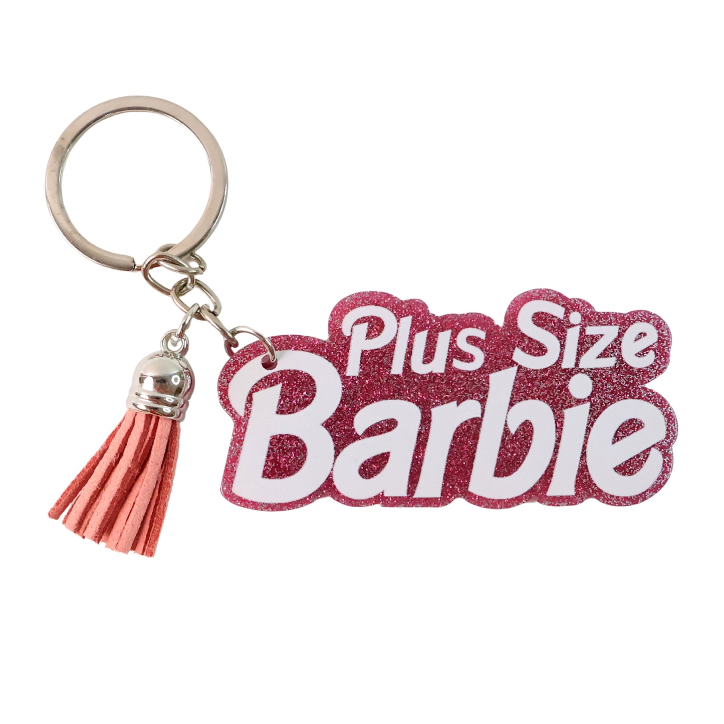 Glitter Finish Text Keychain with Tassel Charm - "Plus Size Barbie" Design (1 Pc)