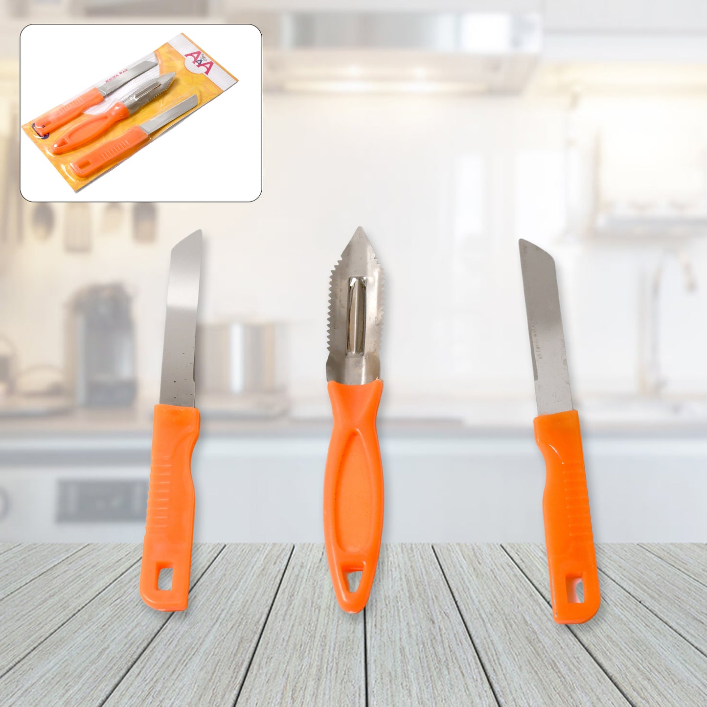 3in1 Multipurpose Stainless Steel Classic Kitchen Knife Set Of 3 For Fruits And Vegetable Chopping  Cutting  Peeling Kitchen Knife  Vegetable Peeler  Plain Knife - Happy Price - Image 2