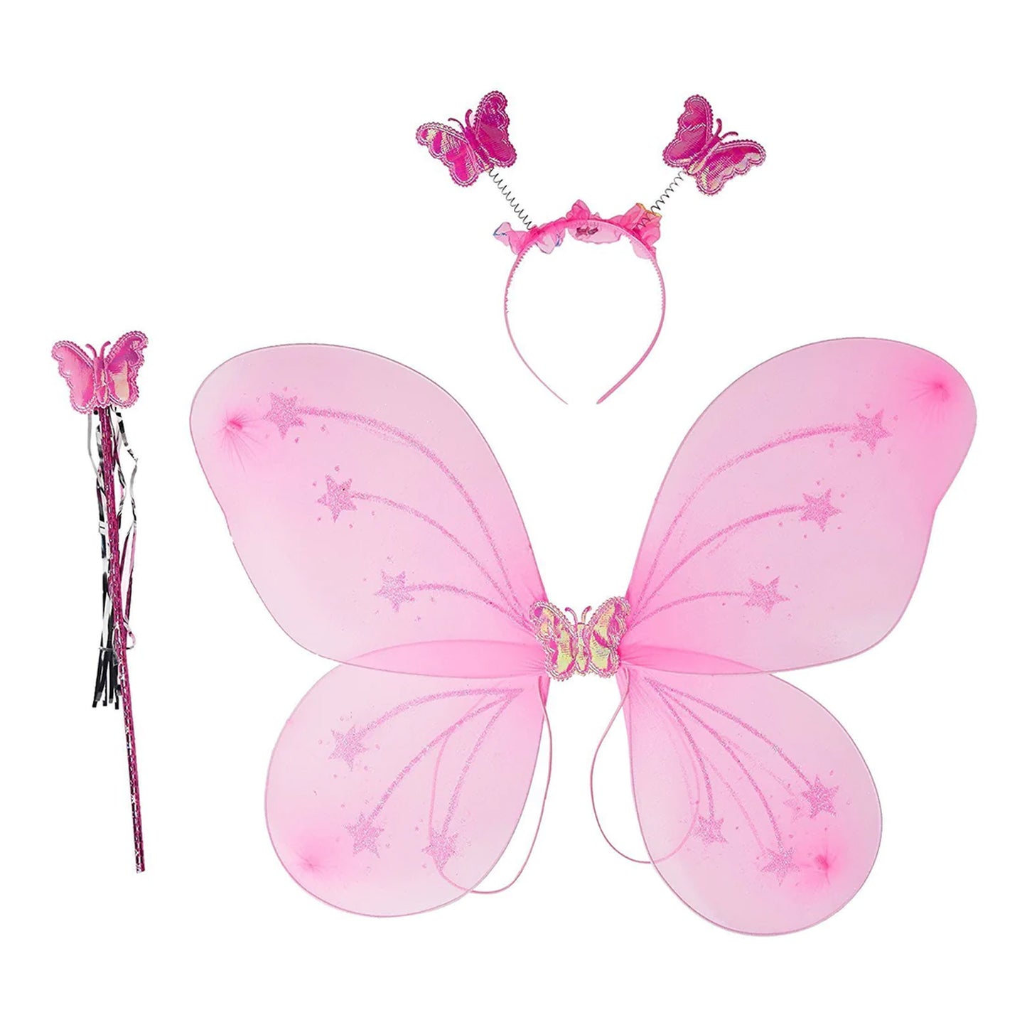 Baby Girls Fairy Nylon Butterfly Wings Costume Butterfly Fairy Angel Wing Wand And Hairband Multi- Color For Party (1pc) - Happy Price - Image 5