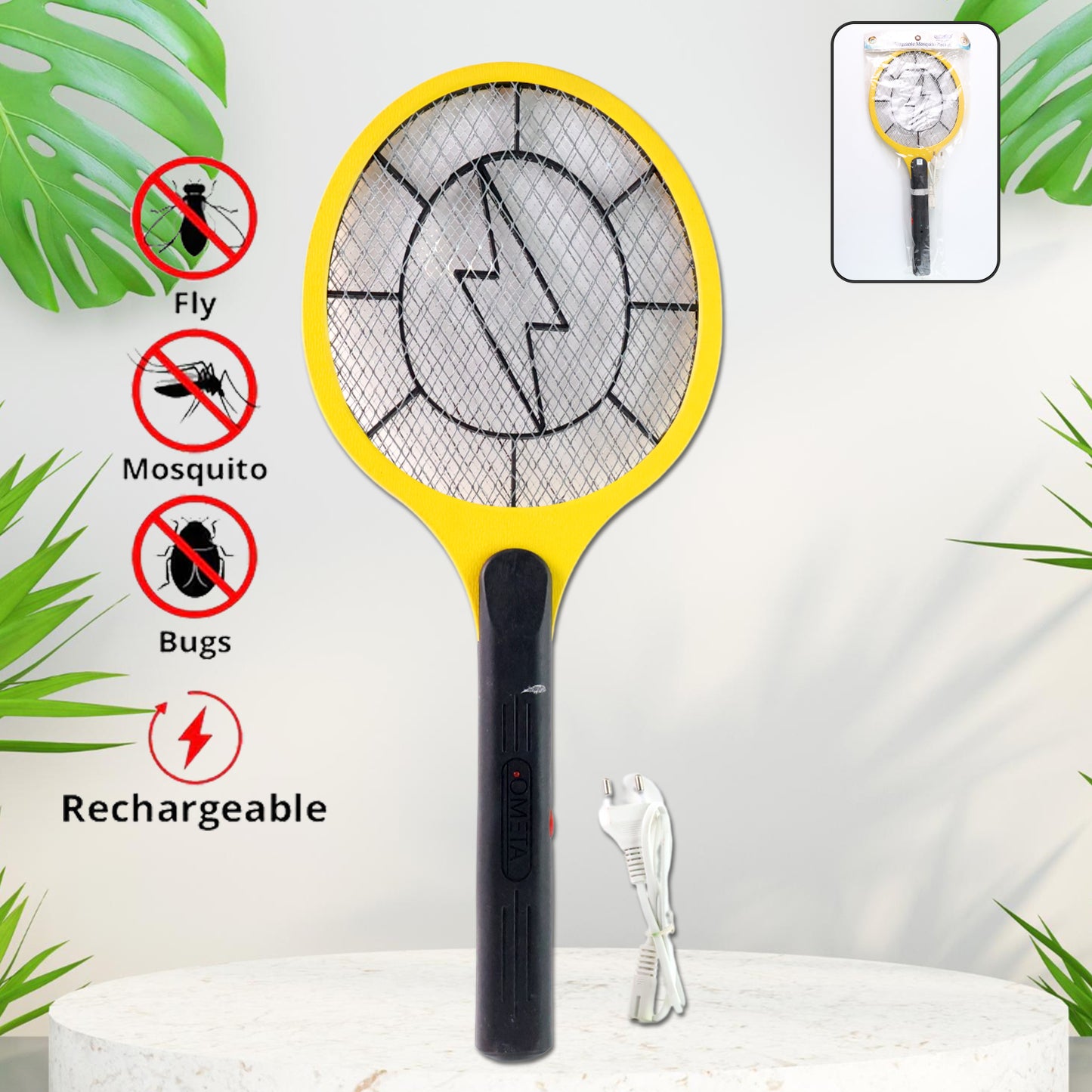 Yellow Rechargeable Electric Mosquito Killer Racket With Cable - Happy Price - Image 3