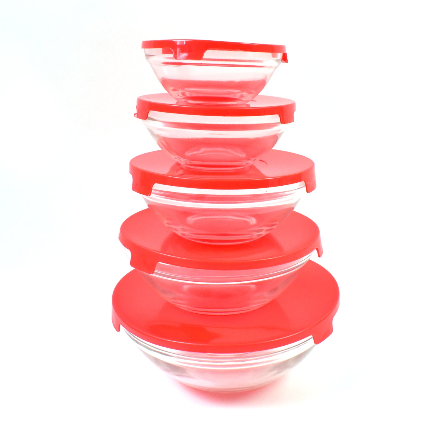 Modern Glass Bowl Set Mixing  Storage Bowls With Red Lids (5 Pcs Set) - Happy Price - Image 5