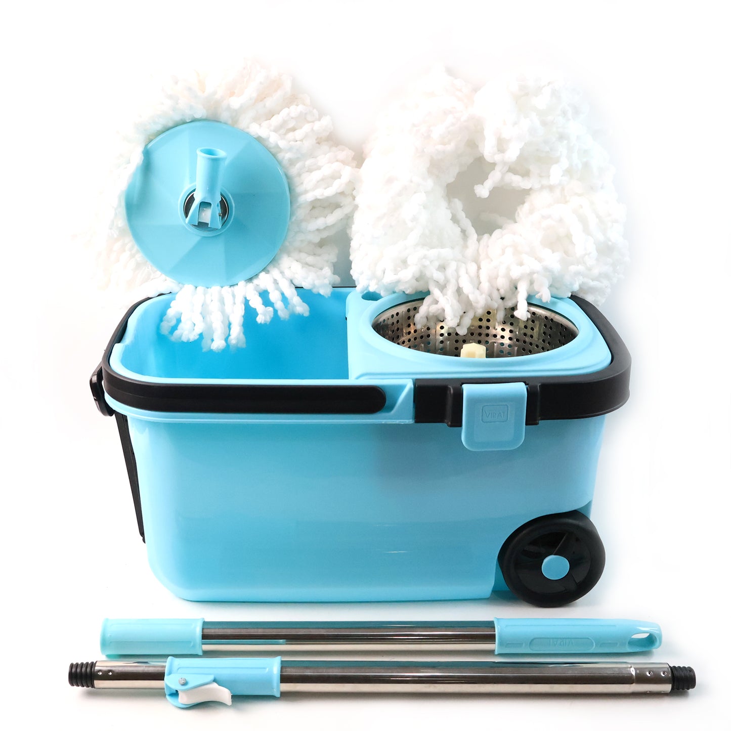 360 Spin Mop with 2 Super Absorbent Microfiber Heads & Wheels Bucket