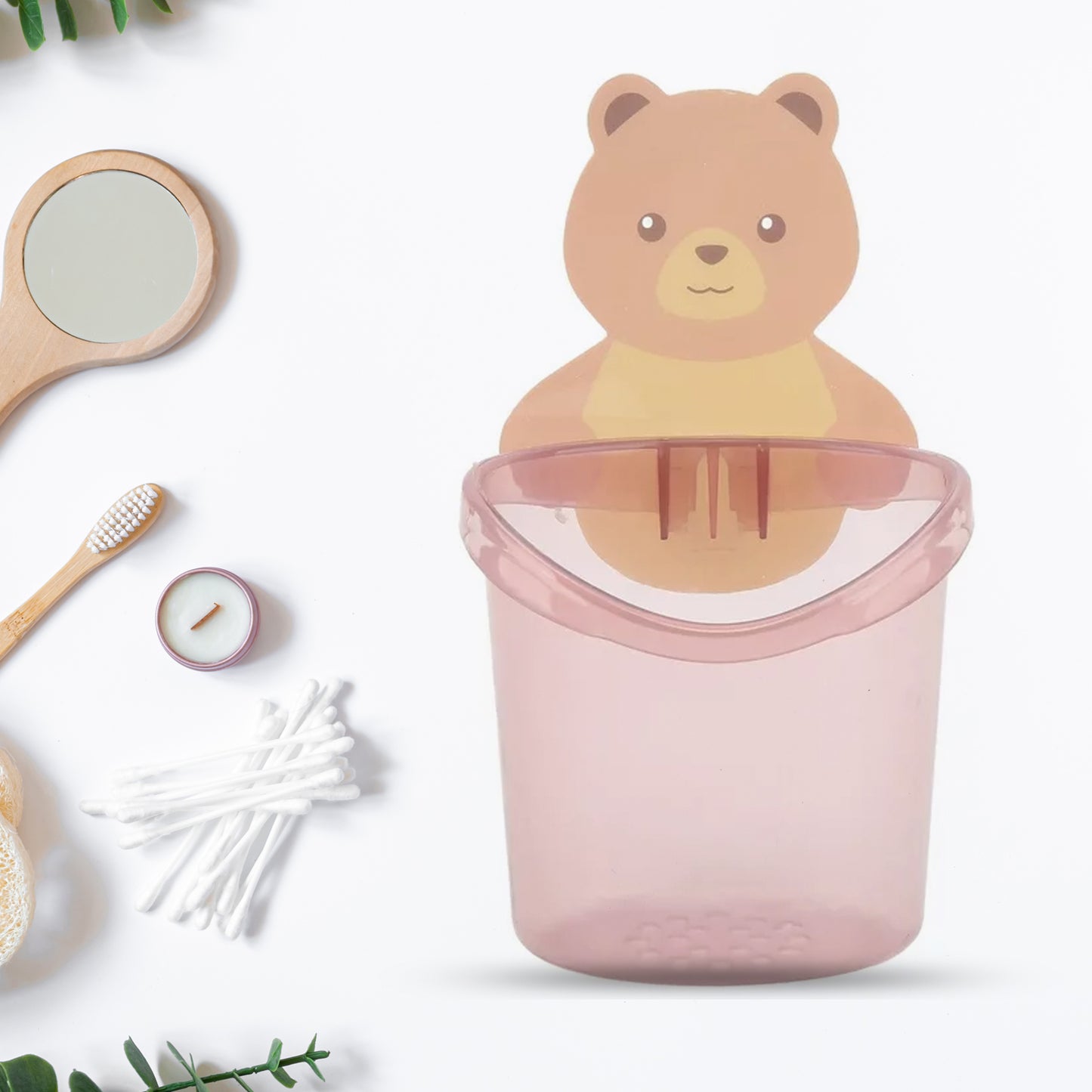 Multipurpose Wall Mount Toothbrush Holder Plastic Stand For Toothpaste Comb Brush Cream Lotion Kids Bathroom Cup Drain Waterproof Self-adhesive Teddy Bear - Happy Price - Image 4
