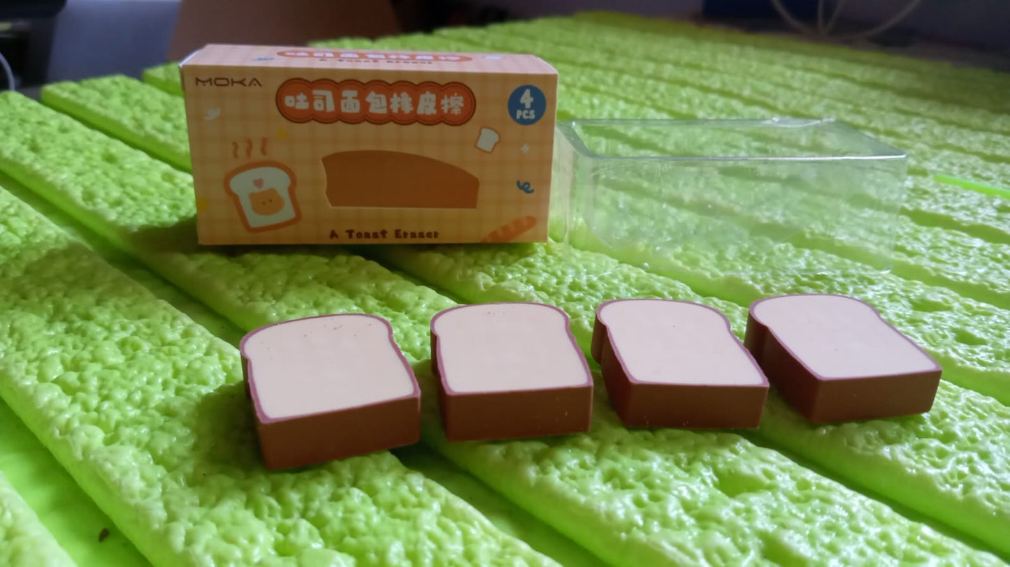 3d Toast Bread Shape Eraser For Kids Cartoons Erasers Toast Bread Erasers Bread Shaped Eraser For Students Gift Cute Fun Food Pencil Erasers For School Classroom Stationery For Boys  Girls (4 Pcs Set) - Happy Price - Image 7