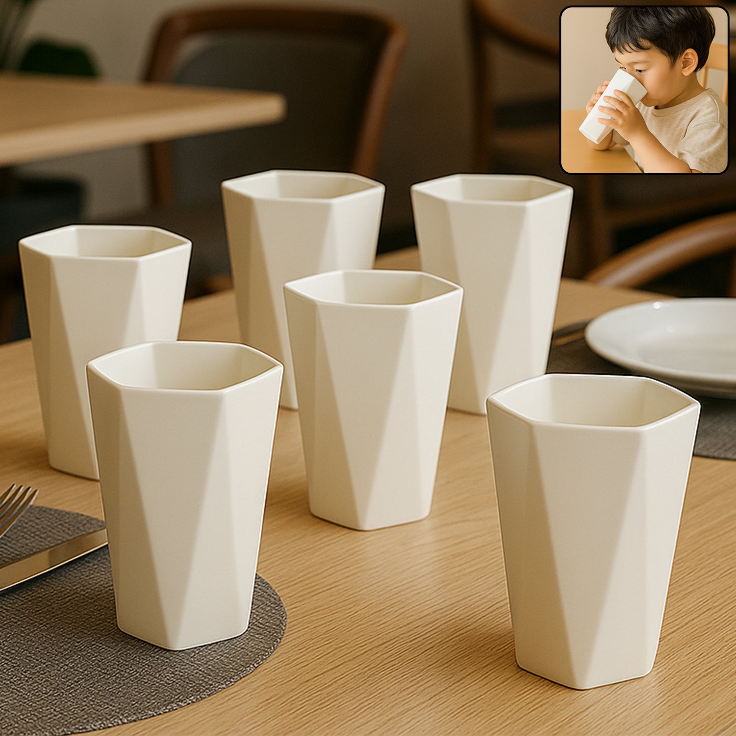 Hexagon Plastic Tumbler Set - Unbreakable Drinkware for Water & Juice (6 Pcs)