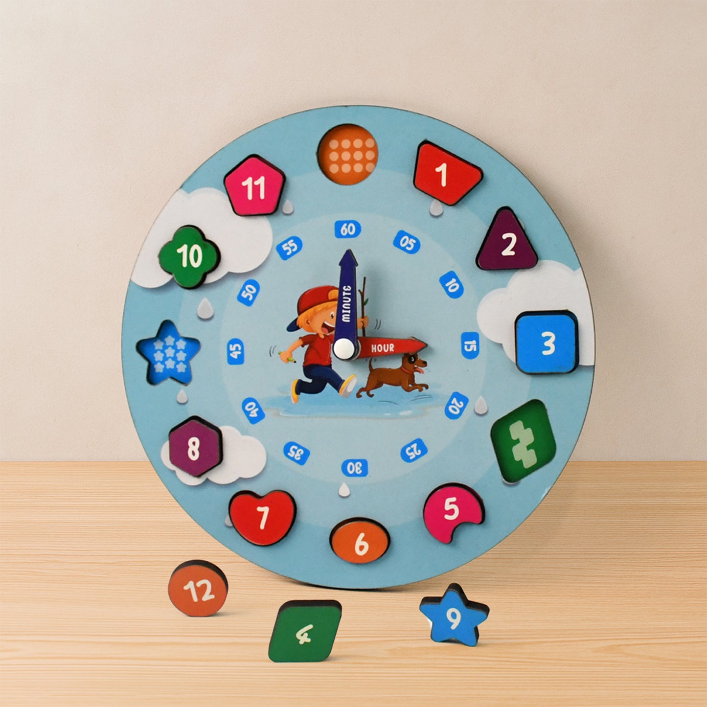 Aditi Wooden Educational Learning Clock Toy With Movable Hands - Happy Price - Image 4