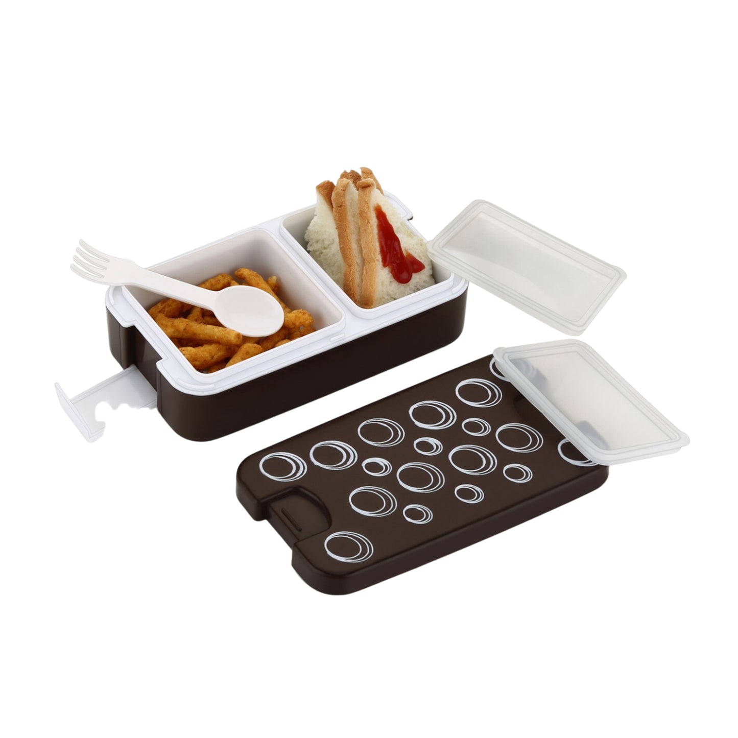 Airtight Lunch Box 2 Compartment Lunch Box Leak Proof Food Grade Material Lunch Box Modern Appearance  Compact Lunch Box With Spoon - Happy Price - Image 4