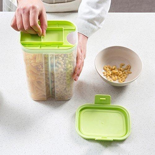Plastic 2 Sections Air Tight Transparent Food Grain Cereal Storage Container (2 Ltr) (With Box) - Happy Price - Image 1