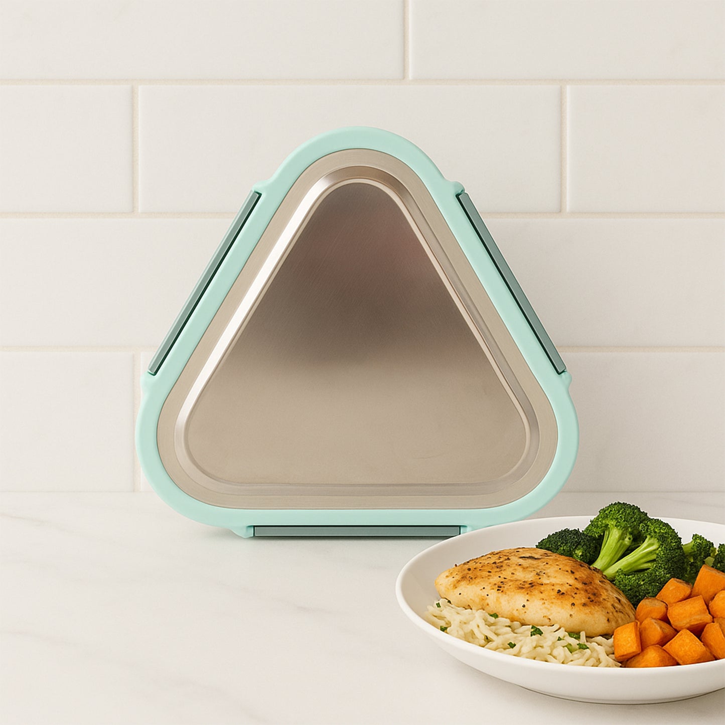 Ganesh Trinity 2-piece Stainless Steel Triangle Lunch Box Set - Happy Price - Image 3