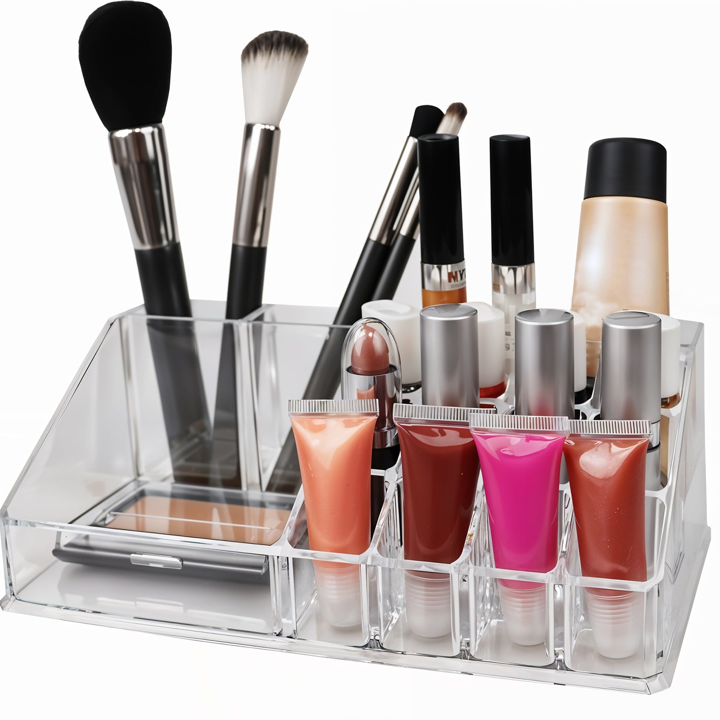 16 Compartment Cosmetic Makeup Jewellery Lipstick Storage Organiser Box Cosmetic Storage Box Make-up Lipstick Organizer  Lipstick Holder Case  Transparent - Happy Price - Image 2