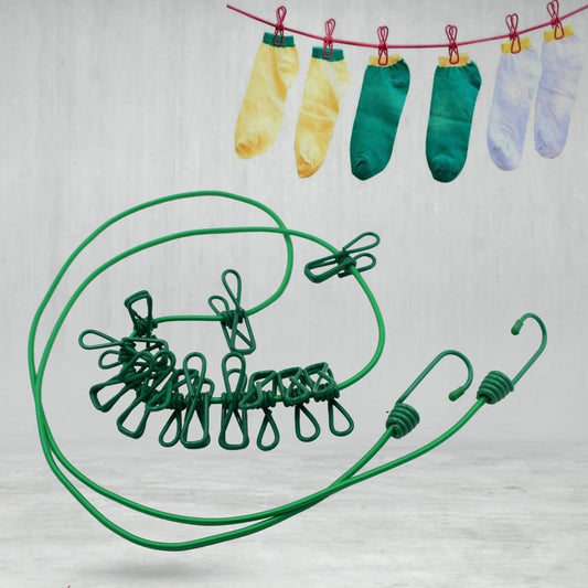 Elastic Cloth Drying Rope With 12 Metal Clip Portable Clothes Line For Home  Travel - Happy Price - Image 1