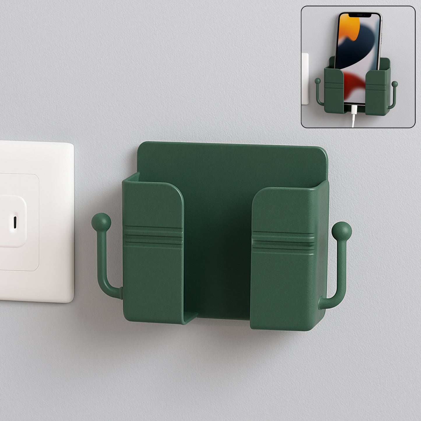 Wall-mounted Mobile Charging Holder With Dual Hooks (1 Pc) - Happy Price - Image 2