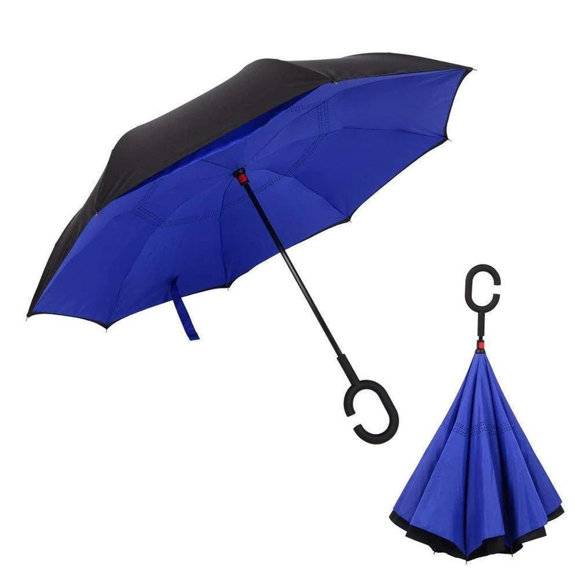 Plain Design Windproof Upside Down Reverse Umbrella With C-shaped Handle - Happy Price - Image 7