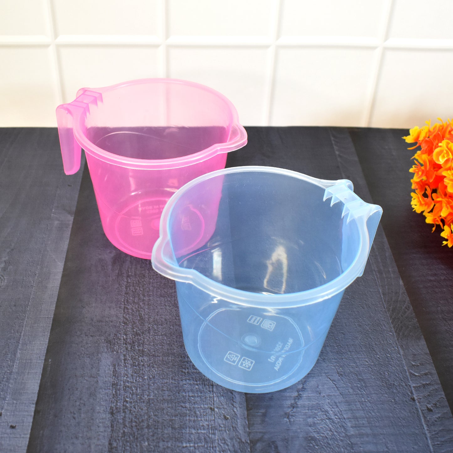 Plastic Round Transparent Bath Water Mug (5 Pc  Mix Colour  1200 Ml) - Happy Price - Image 6