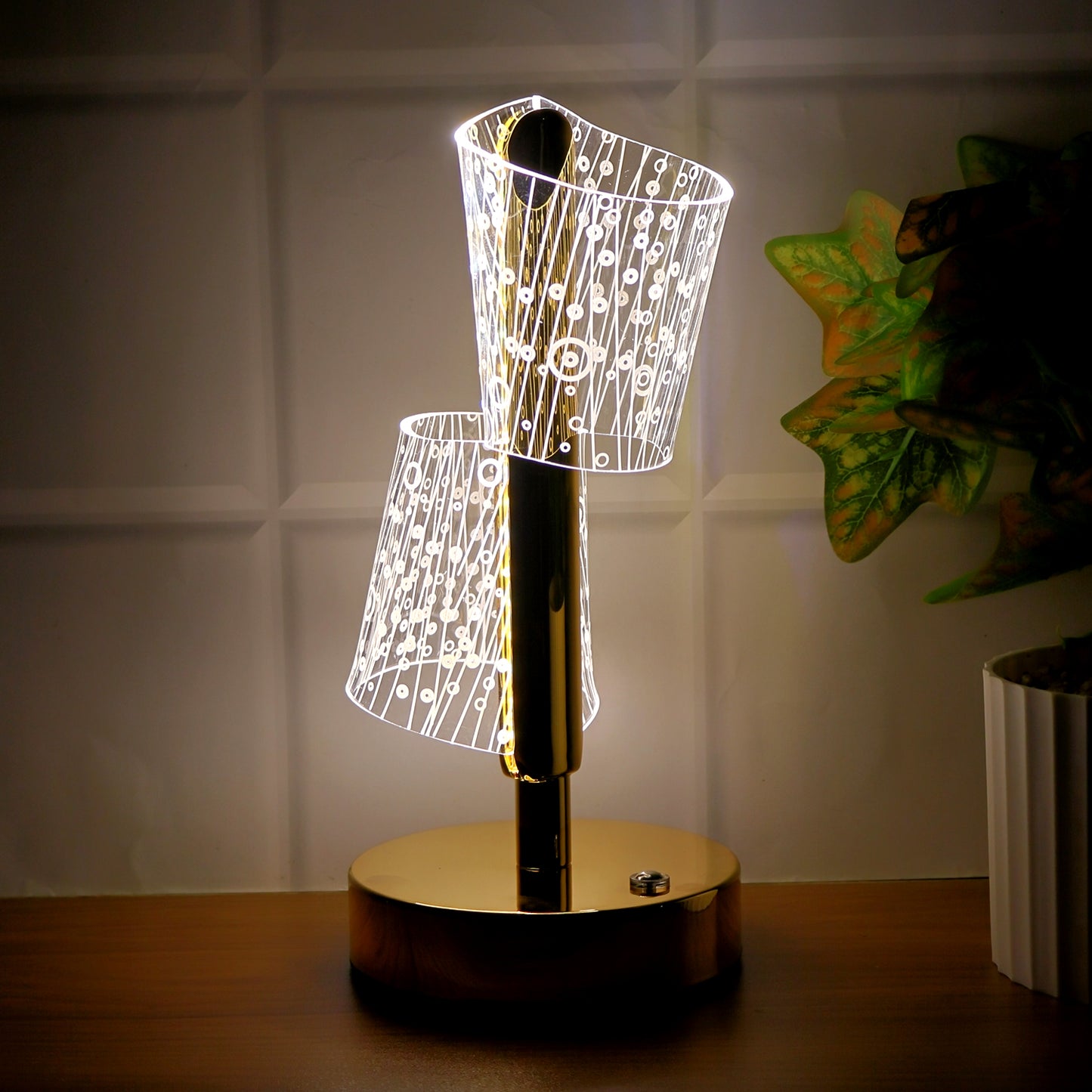 Crystal Double Shade LED Table Lamp - Golden Base, Decorative Bedside Light (1 Pc) - Happy Price - Image 6